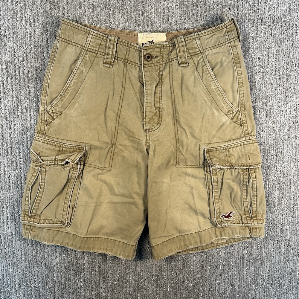 Hollister Cargo Shorts Men 31x10 Beige Twill Baggy Button Fly Utility Hiking